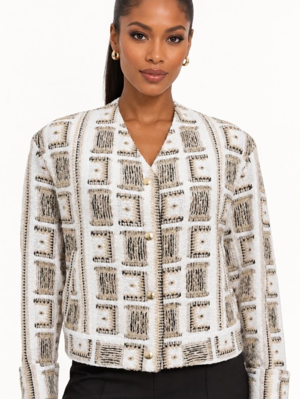IRO White and Gold Box-Pattern Tweed Jacket
